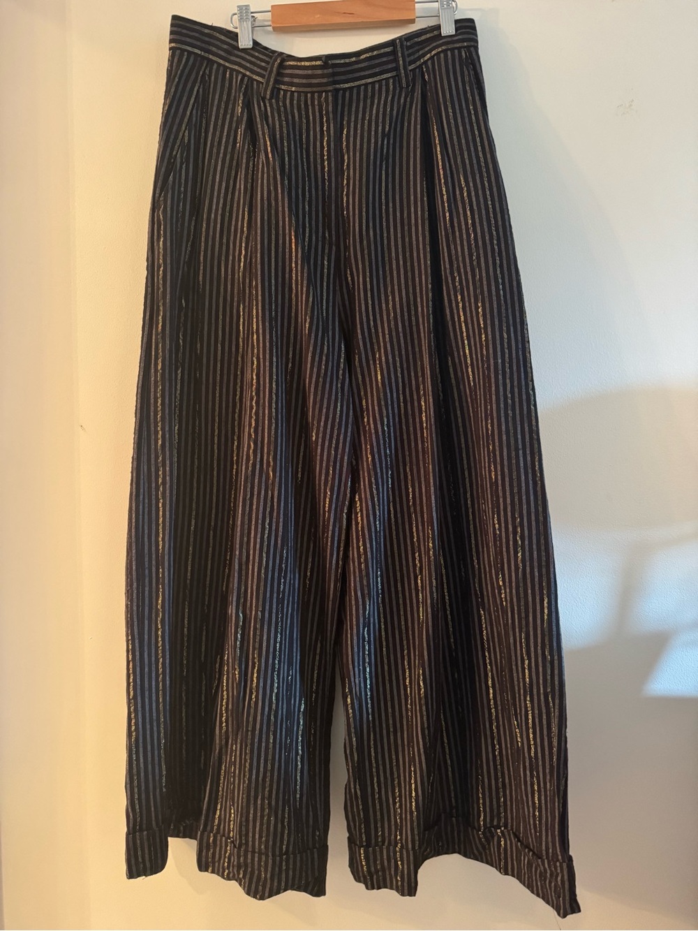 Ulla Johnson Black Pants with Gold Pinstripes